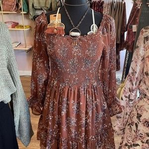 Brown floral boho dress